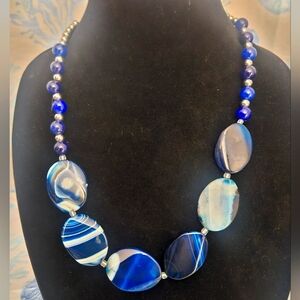 Beautiful blue agate with glass beads necklace